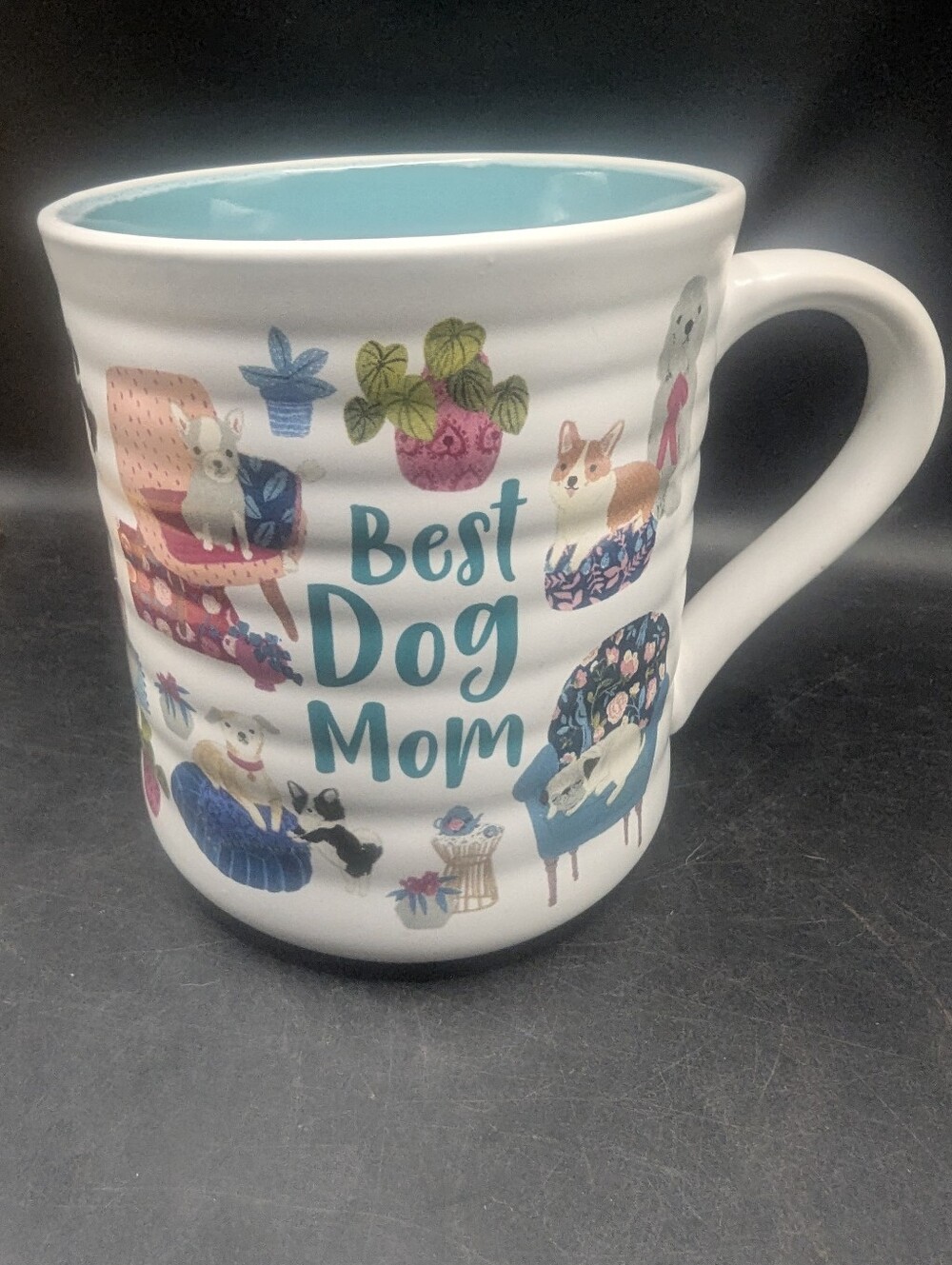 Best Dog Mom Ceramic Mug - White with Teal Interior